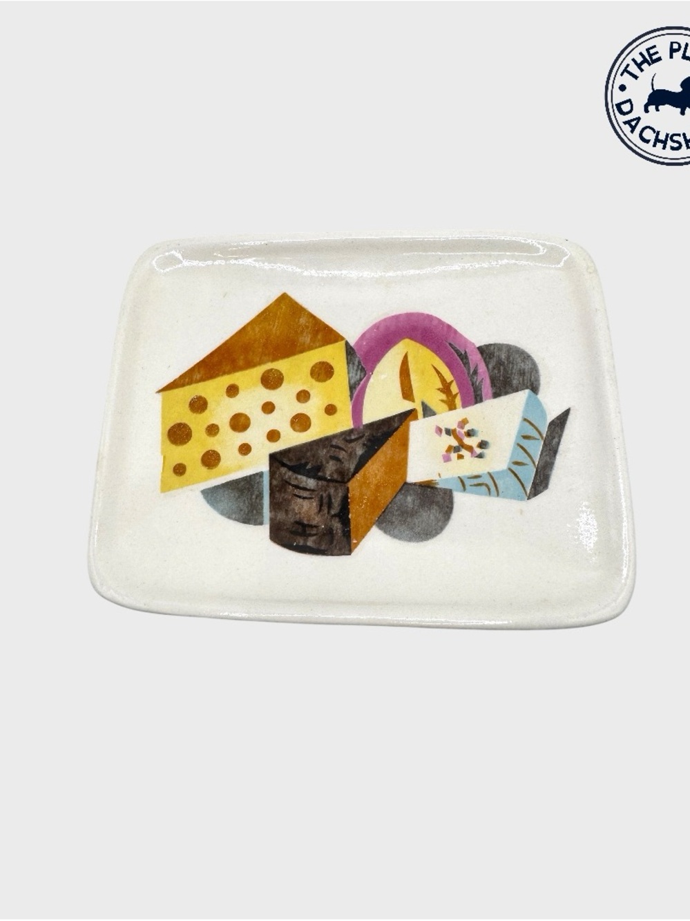 Vintage Small Napco Ceramic Cheese Plate with Colorful Geometric Cheese Motif